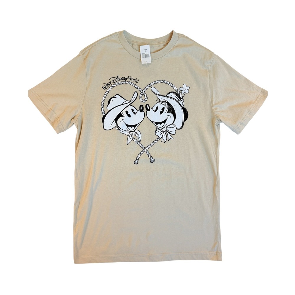 Disney T-Shirt Adult Small Tan Mickey Minnie Cowboy Western Graphic Tee NWT
